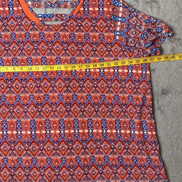 Catherines Women’s Plus Top Multi Color Mosaic Print Stretchy Cutout Tunic Top - Picture 9 of 9